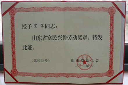 宋洋被山东省总工会授予富民兴鲁劳动奖章-Z6尊龙凯时